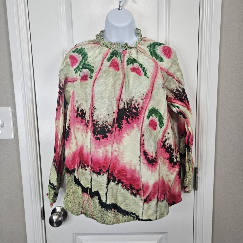 Chufy Printed Mock Neck Blouse Shirt Size Small